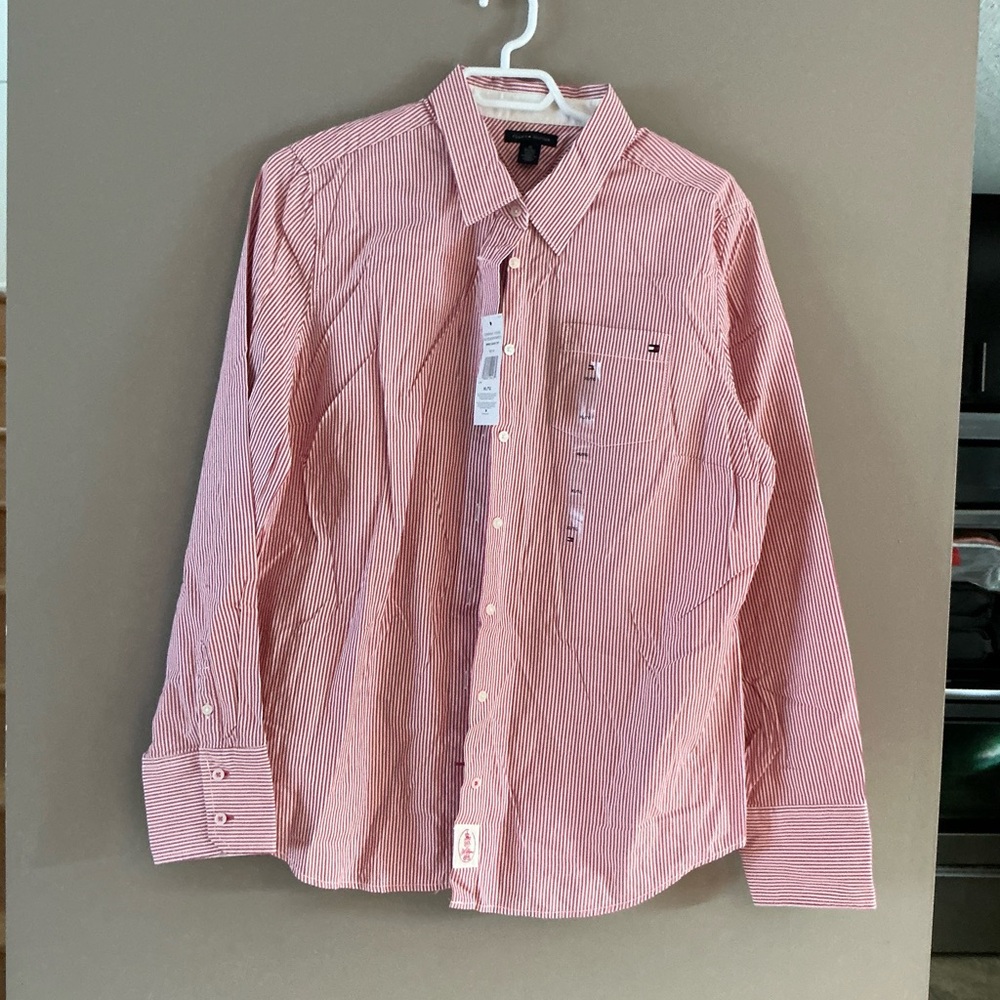 Unisex - NEW NWT - Tommy Hilfiger Red and White Striped Shirt - size XL